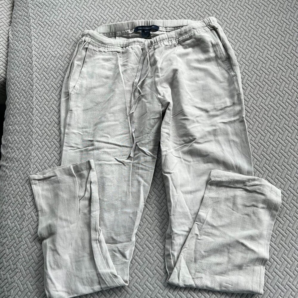 French Connection Lucia Linen Drawstring Trousers Pale Grey
